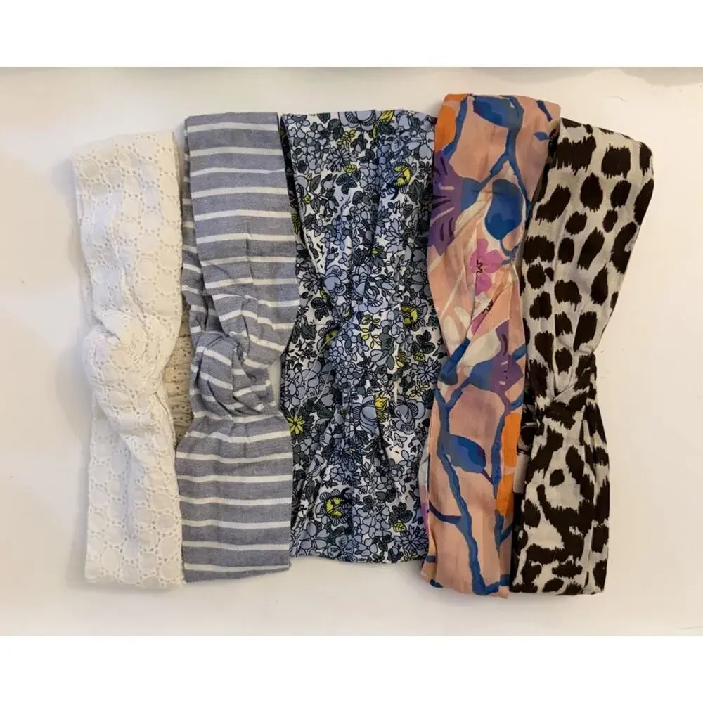 5 J Crew Top Knot Headbands w/ Elastic including one made from Liberty London